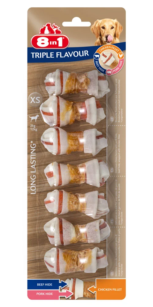 8in1 Triple Flavour Kauwbot - Hondensnack - 1 Stuks - kip, rund - L