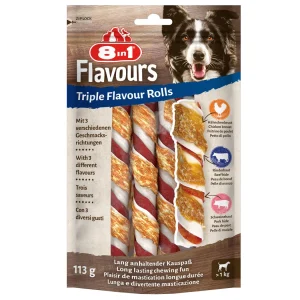 8in1 Triple Flavour Rolls - Hondensnack - 3 Stuks - kip, rund