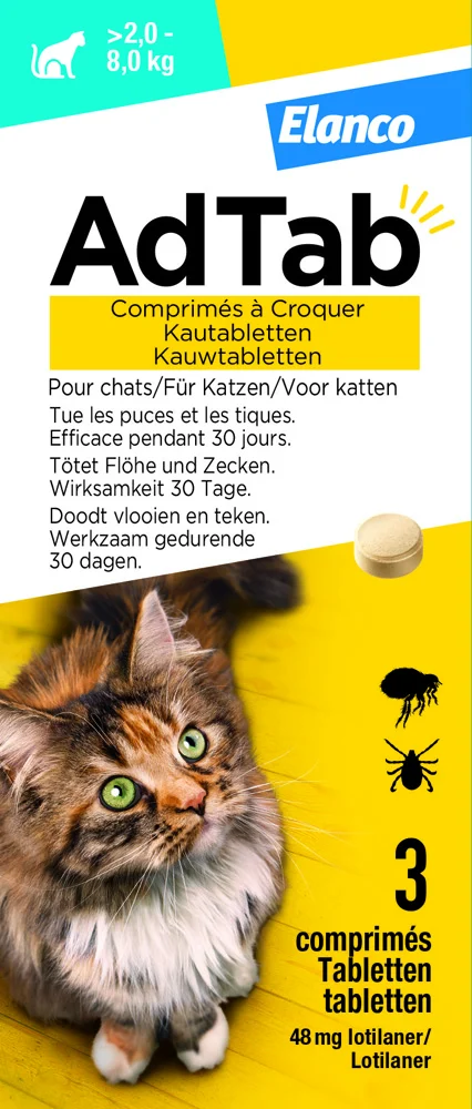 AdTab kauwtabletten kat 2-8 kg - Anti vlooien- en tekenmiddel - 3 Stuks - M