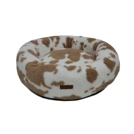 Animal Boulevard Classic cow plush ronde mand - Mand - Bruin Ø60x60x60x17 cm - Mand - Pets Place