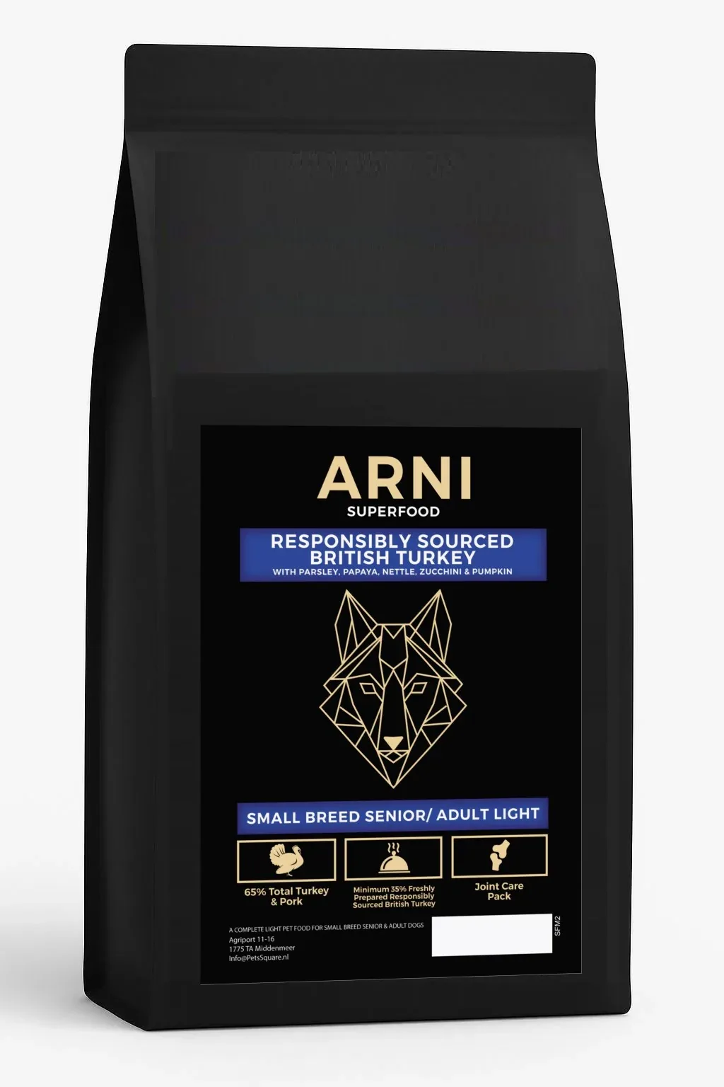 ARNI Superfood - Small Breed Senior Light Dog Responsibly Sourced British Turkey with Parsley, Papaya, Nettle, Zucchini and Pumpkin