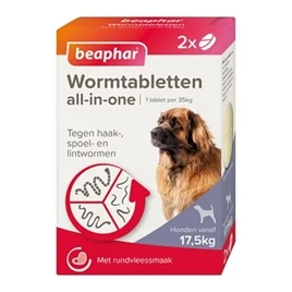 Beaphar Worm tabletten All in One 17,5 tot 70kg 2 tabletten