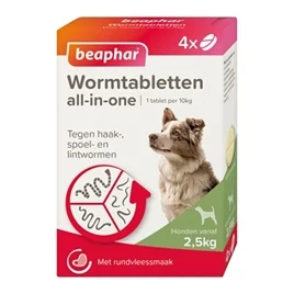 Beaphar Worm tabletten All in One 7,5 tot 40kg 4 tabletten
