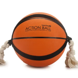 Beeztees Action Voetbal met Flostouw - Hondenspeelgoed - zwart/wit - 18x18x18 cm - M