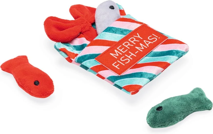Beeztees Cadeau met visjes - Kerst kattenspeeltje - Multi