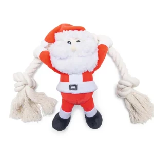 Beeztees Kerstman met Touw - Knuffel - Hondenspeelgoed - Rood - 9x18x1 cm