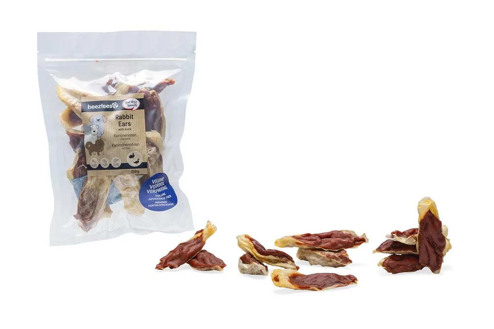Beeztees Konijnenoren - Hondensnack - 250 Gram - eend