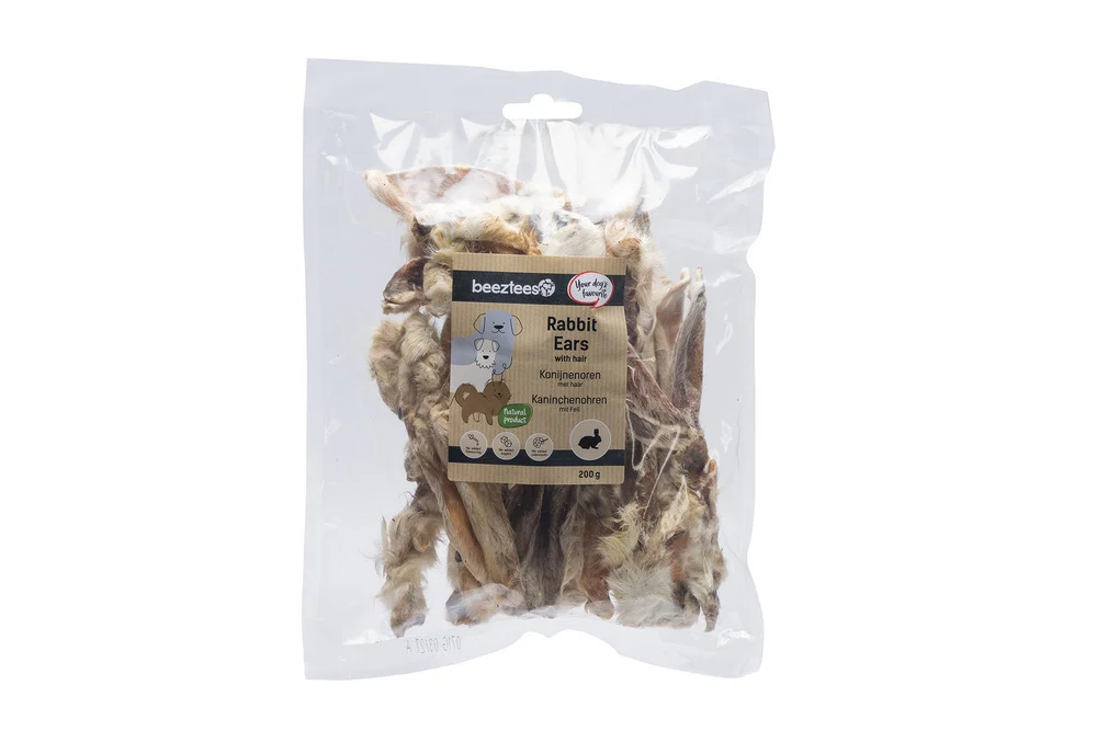 Beeztees Konijnenoren met haar- Hondensnack - 200 Gram