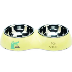 Beeztees Kroky Dinerset - Puppy Voer & Drinkbak - 0.7 l - Geel - 34 cm
