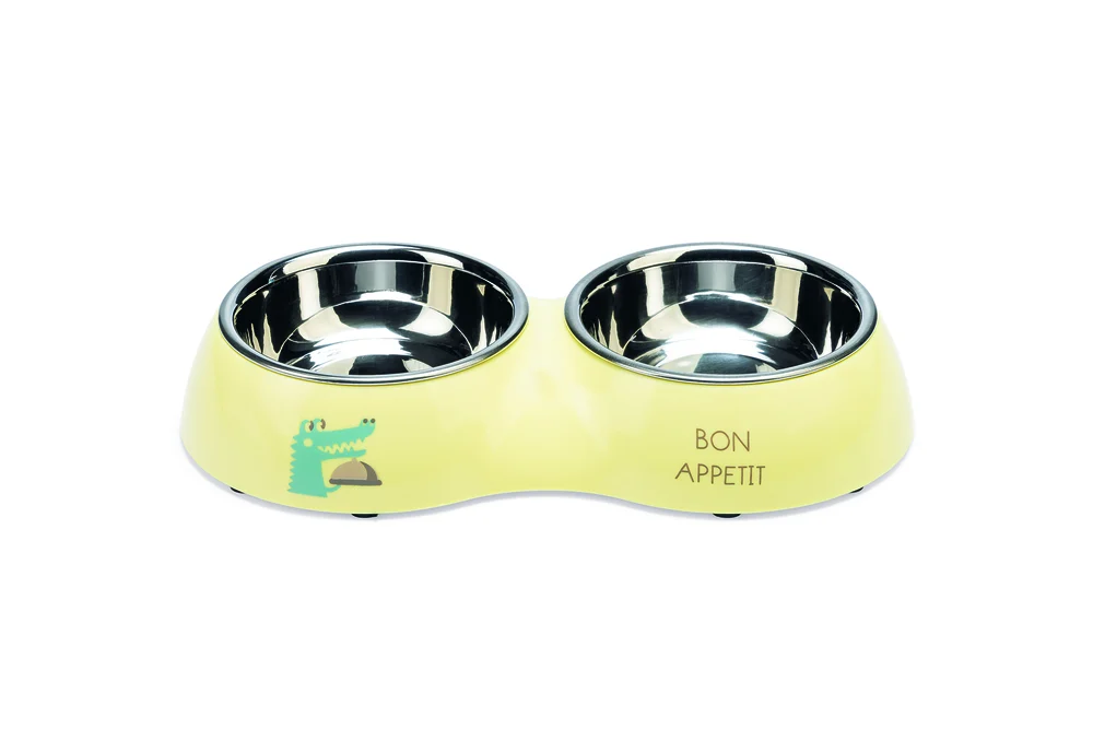 Beeztees Kroky Dinerset - Puppy Voer & Drinkbak - 0.7 l - Geel - 34 cm