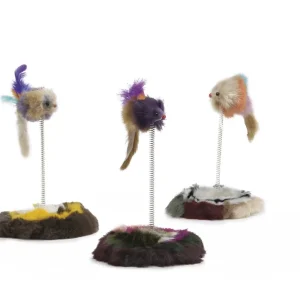 Beeztees Pluche Muis op Springveer - Kattenspeeltje - Multi