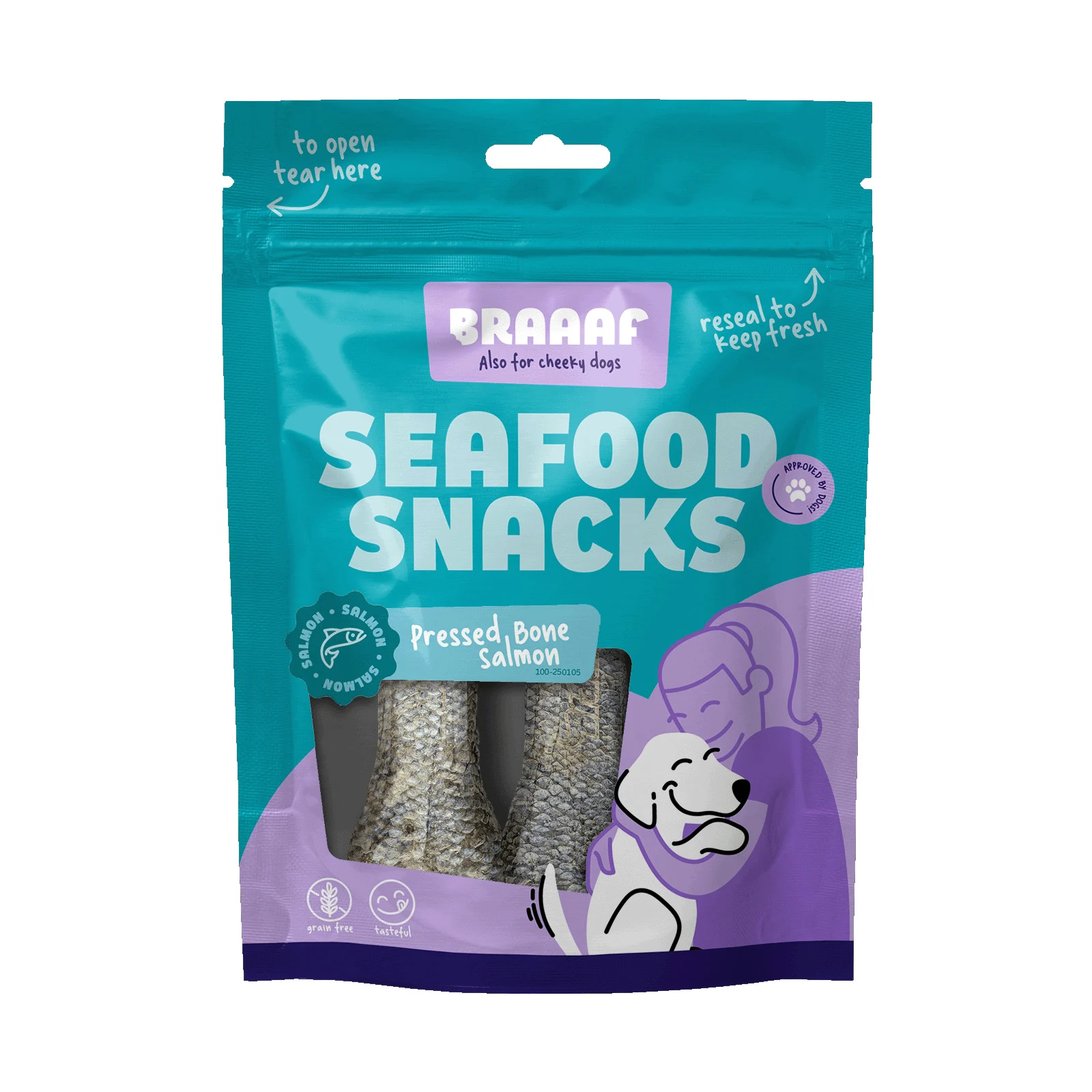 Braaaf Vissnack Geperste Zalmhuid - Hondensnack - 2 Stuks - zalm