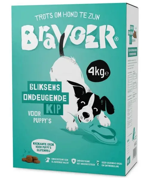 Bravoer Bliksems Ondeugende Kip voor Puppy's (Krokante brok)