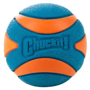 Chuckit Ultra squeaker ball met Pieper - Apporteren - Hondenspeelgoed - blauw/oranje - 10.3x9.8x5.5 cm - S