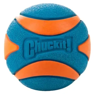 Chuckit Ultra squeaker ball met Pieper - Apporteren - Hondenspeelgoed - blauw/oranje - 15.8x14.6x7 cm - M