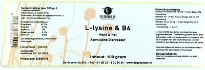 De Groene Os Lysine B6 Hond Kat - 100 gr - Image 2