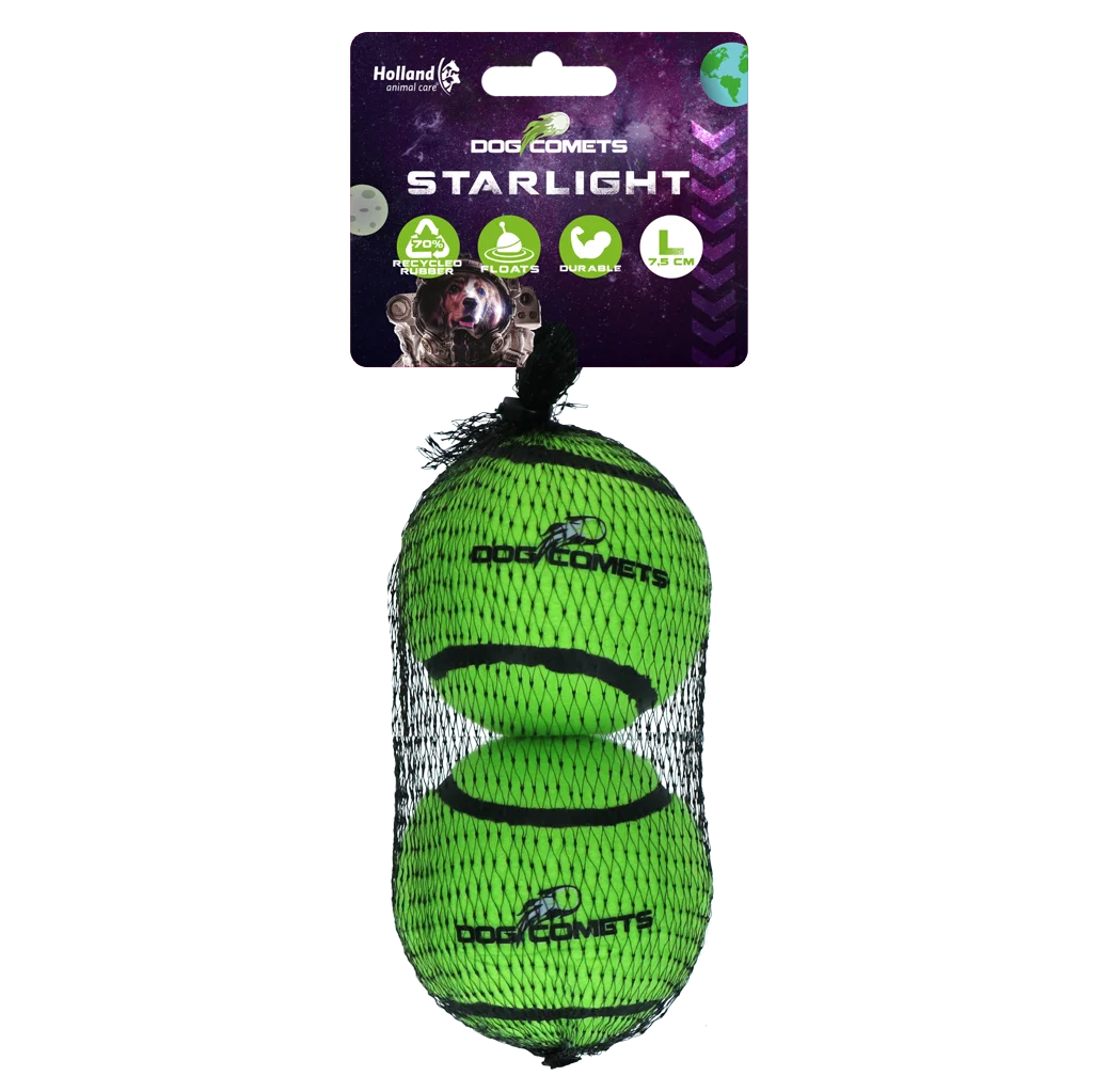 Dog Comets Tennisbal Starlight L Groen (2-pack)