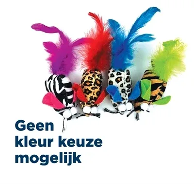 Happy Pet Tabby Patch Safari Muis met Veren - Assorti