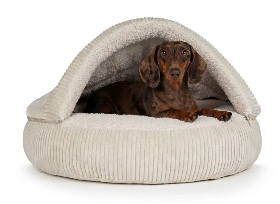 Hondenmand Snuggle Cave Donut Ribbed Beige