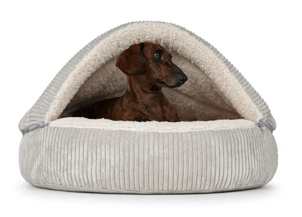 Hondenmand Snuggle Cave Donut Ribbed Lichtgrijs