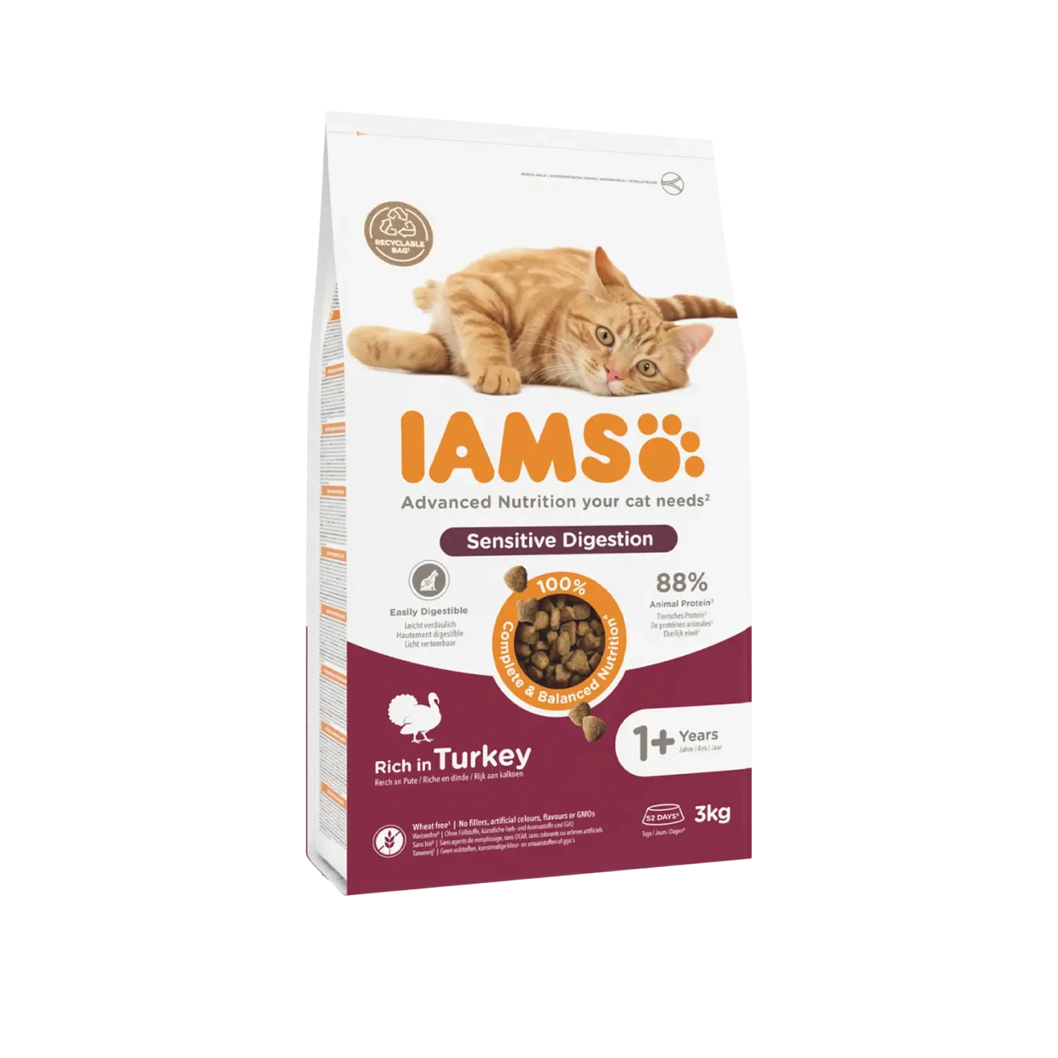Iams Cat Adult Sensitive Digestion Kalkoen Kattenvoer 3 kg