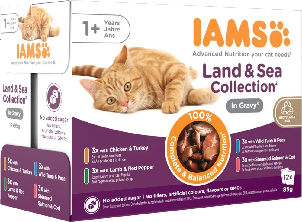 IAMS Delights Adult Land & Sea in Gelei - Kattenvoer - 48x85 gram - 4080 Gram - vis, vlees