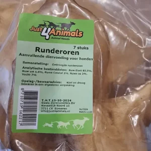 Just4Animals Runderoren (100% gedroogde runderoren)