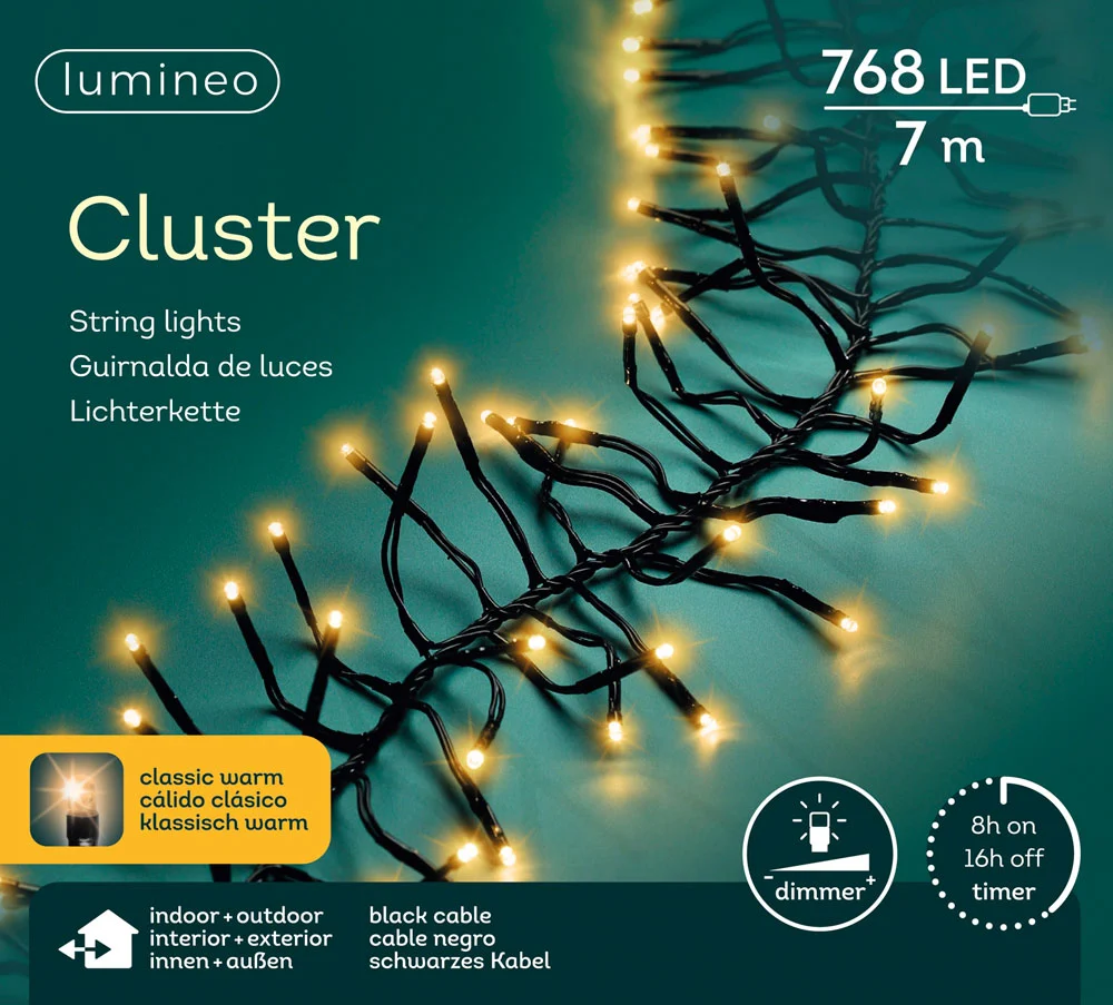 Lumineo Cluster - Kerstboomverlichting - 1512 - Klassiek warm wit - 21 cm - 185 cm