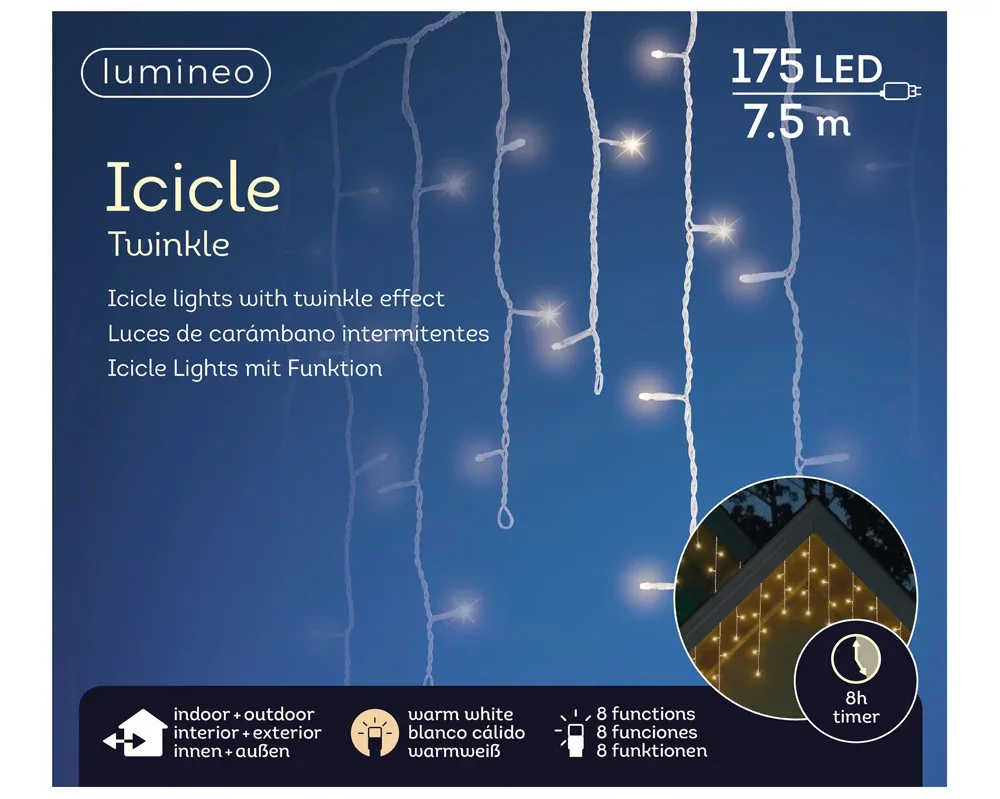 Lumineo Icicle Twinkle Wit - IJspegelverlichting - 11 meter - 259 - Warm wit