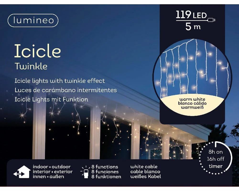 Lumineo Icicle Twinkle Wit - IJspegelverlichting - 5 meter - 119 - Warm wit