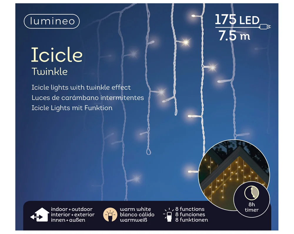 Lumineo Icicle Twinkle Wit - IJspegelverlichting - 7.5 meter - 175 - Warm wit