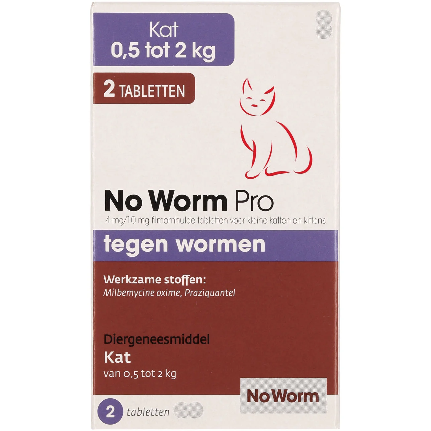 No worm Pro Tabletten - Ontworming Kleine katten en kittens - 2 Stuks - S