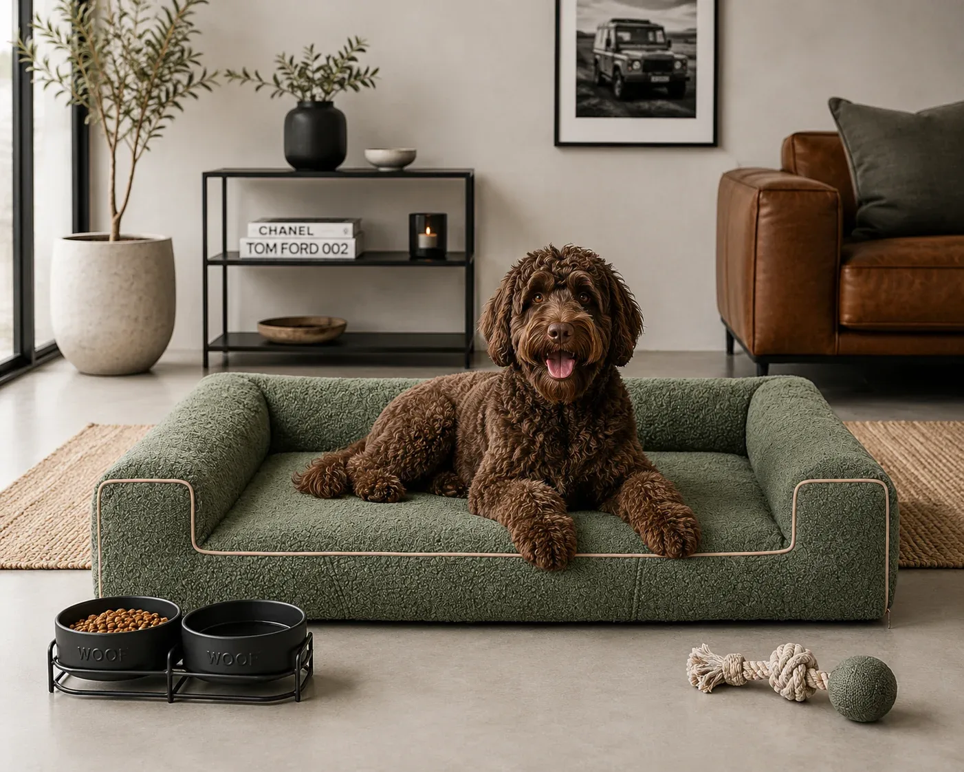 Orthopedische Hondenmand Lounge Bed Boucle Mosgroen