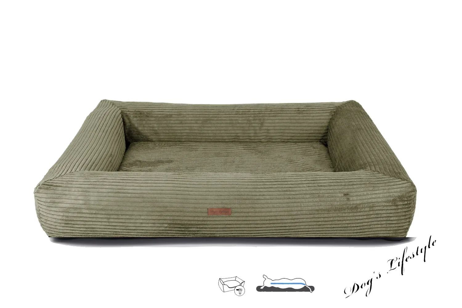 Orthopedische hondenmand Ribbed Deluxe rechthoek Olijfgroen - Image 2