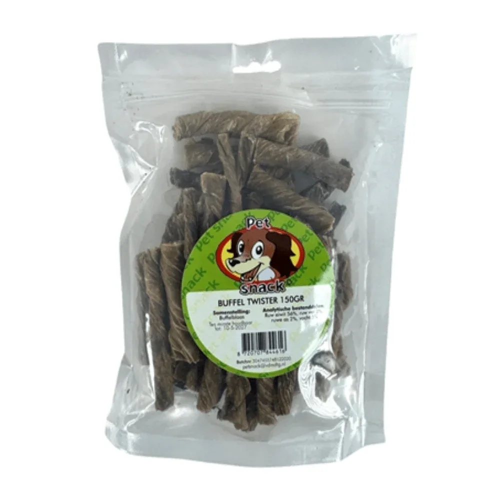 Petsnack - Buffel Twist - 100% Natuurlijk - Kauwsnack- Buffelblaas - 150 gr.