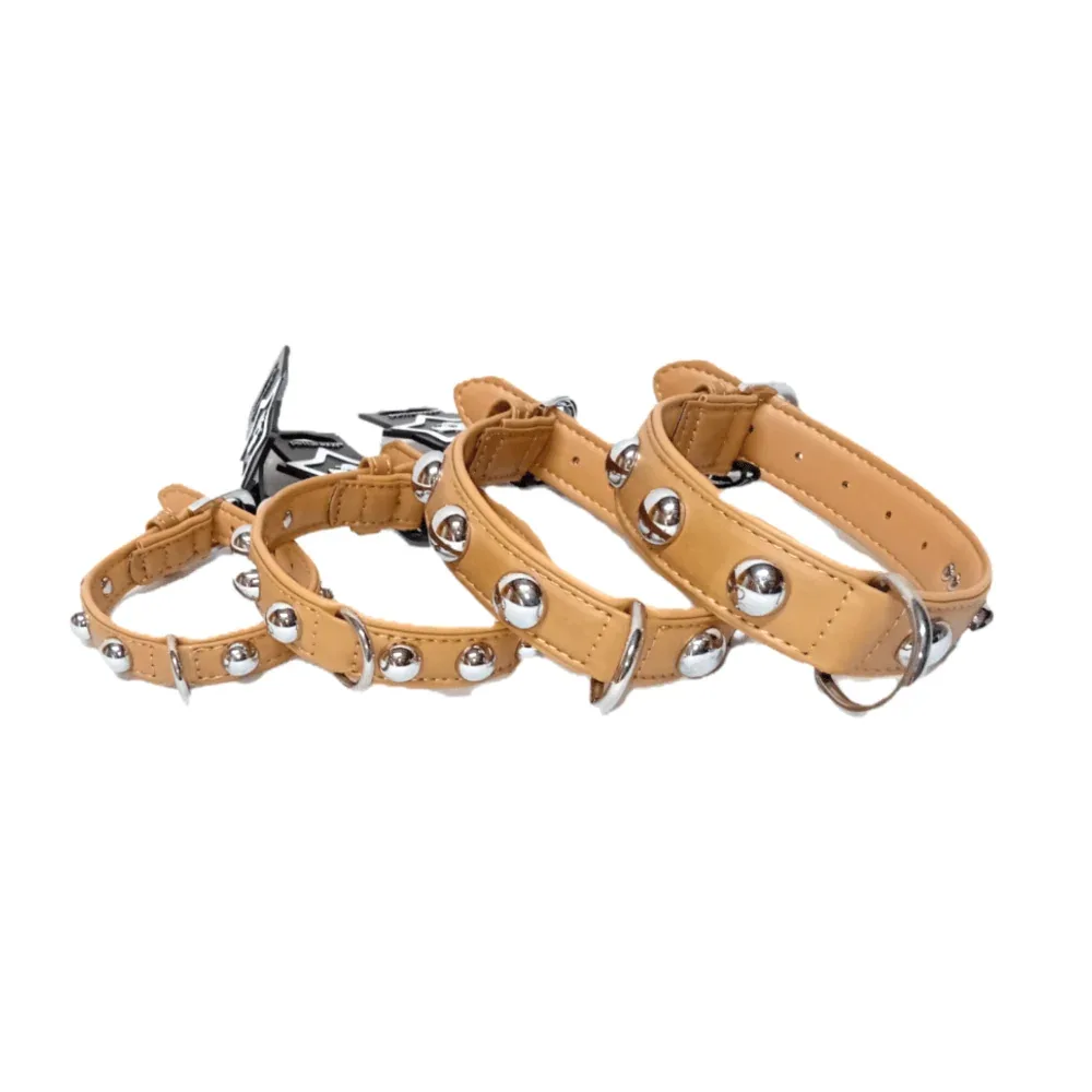 Pettarazzi - Halsband - Camelbruin met Zilveren Knopen - 35cmx15mm - Image 2
