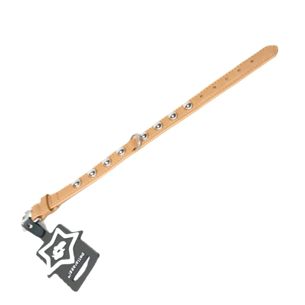 Pettarazzi - Halsband - Camelbruin met Zilveren Knopen - 35cmx15mm