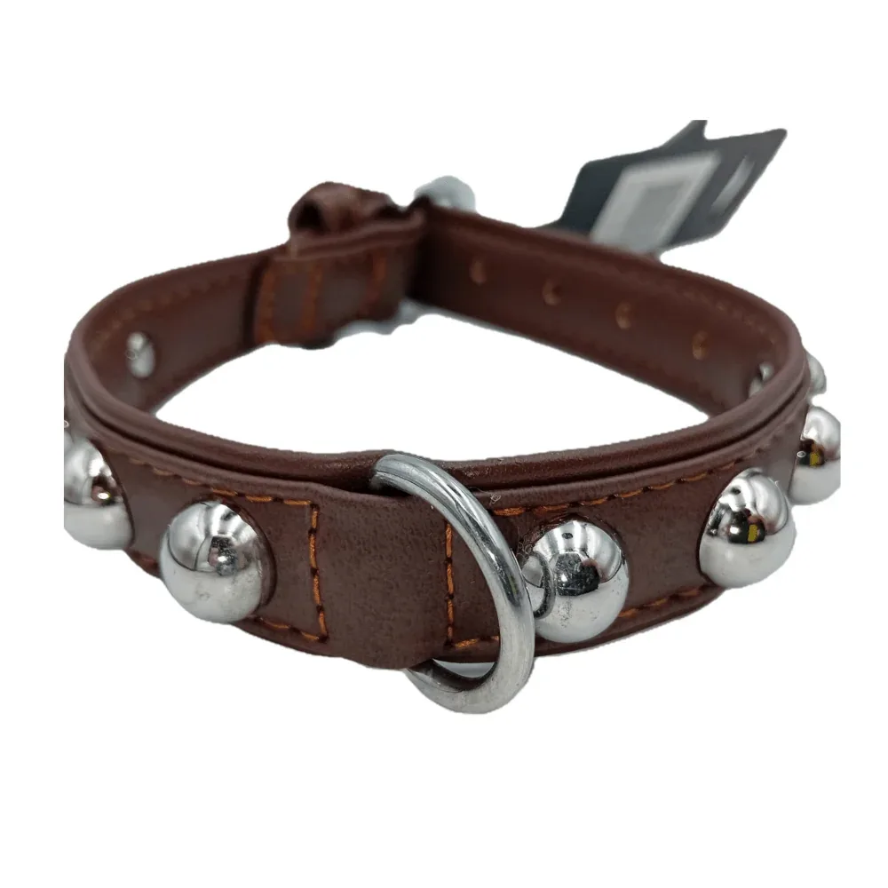 Pettarazzi - Halsband - Chocoladebruin met Zilveren Knopen - 35cmx15mm - Image 2