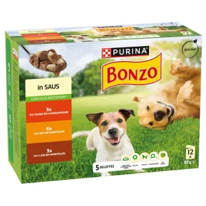 Purina Bonzo (Friskies) met rund, kip, lam in saus maaltijdzakjes natvoer hond