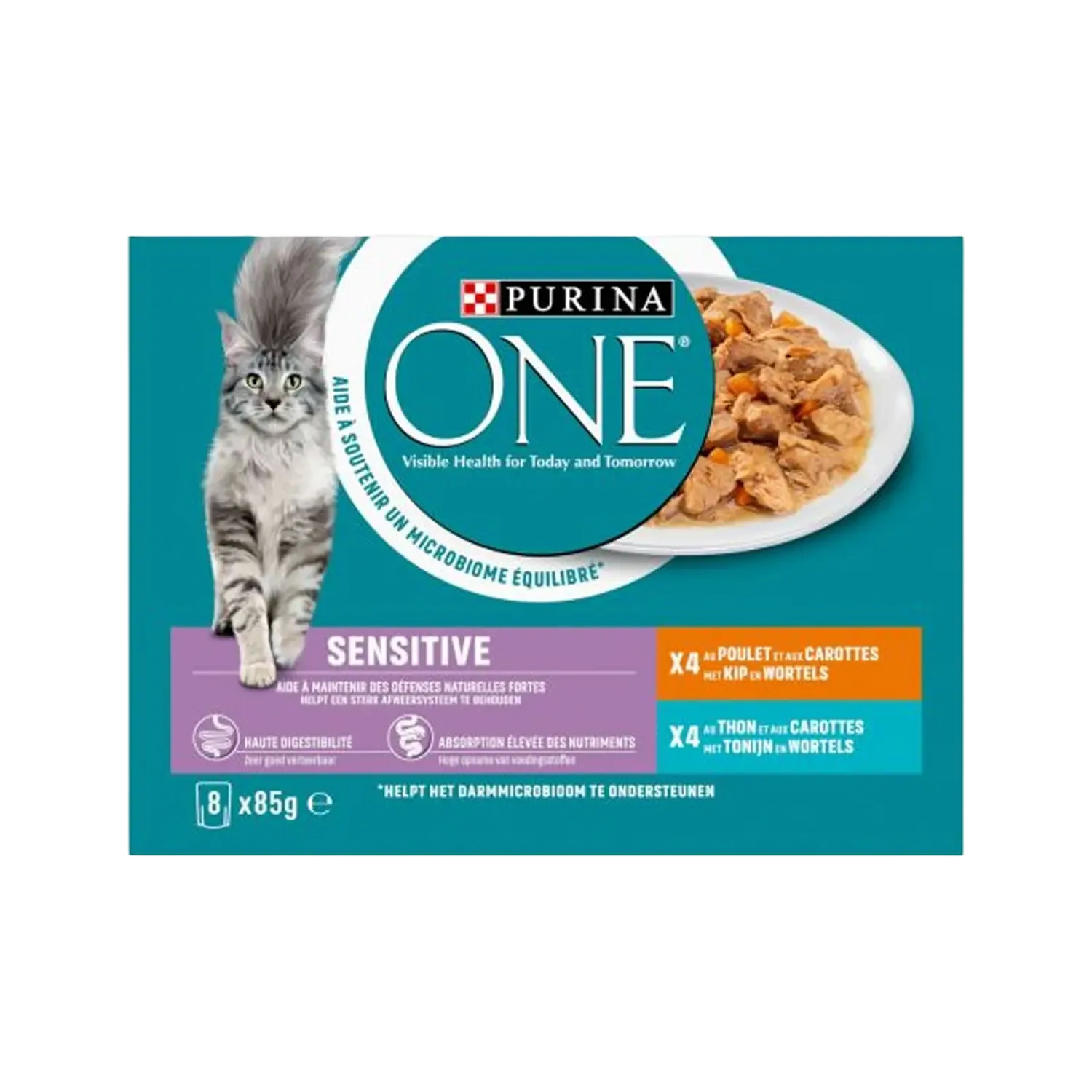 Purina One Adult Sensitive Kip en Tonijn 8×85 g