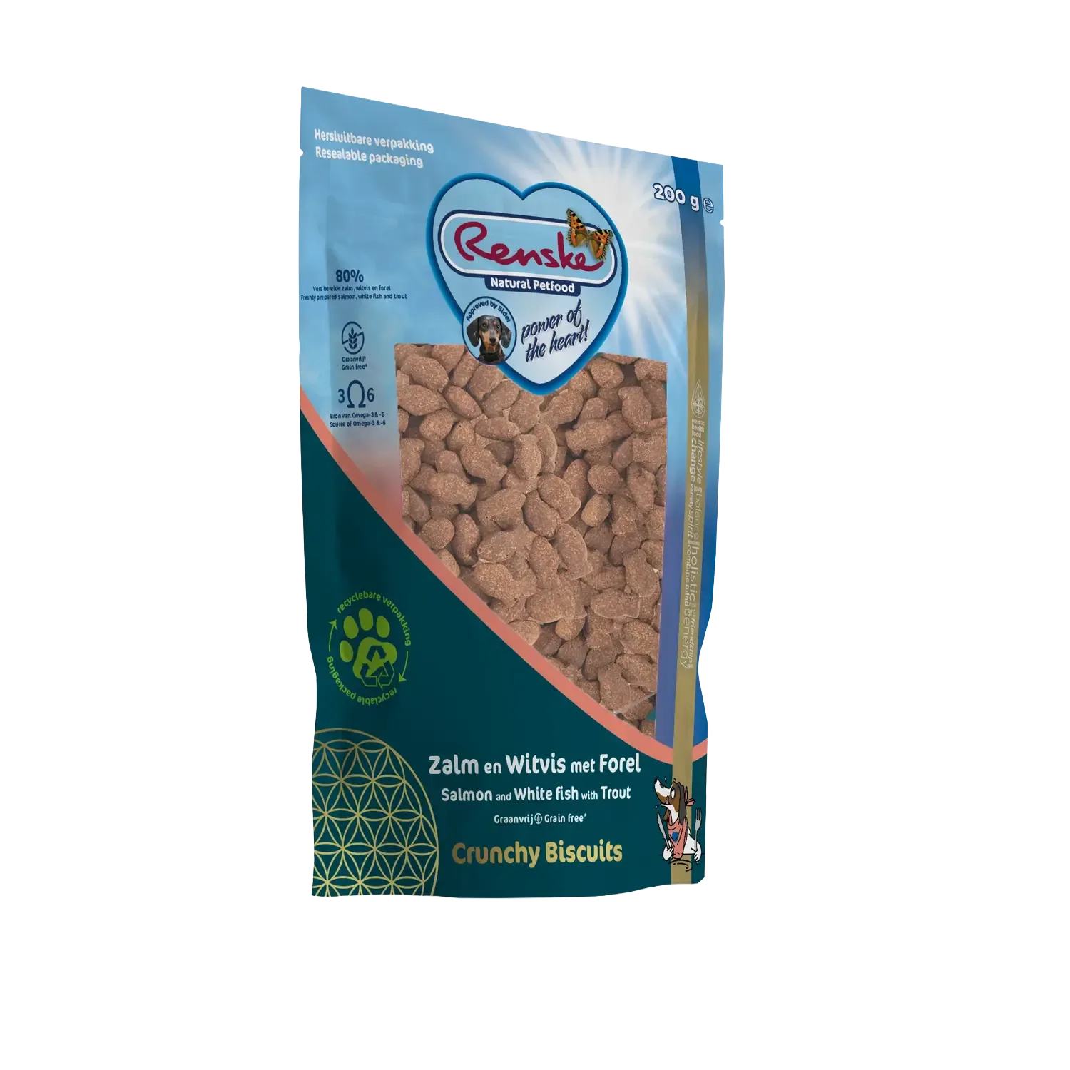 Renske Gezonde Beloning Hond Crunchy Zalm, Witvis & Forel 200 g