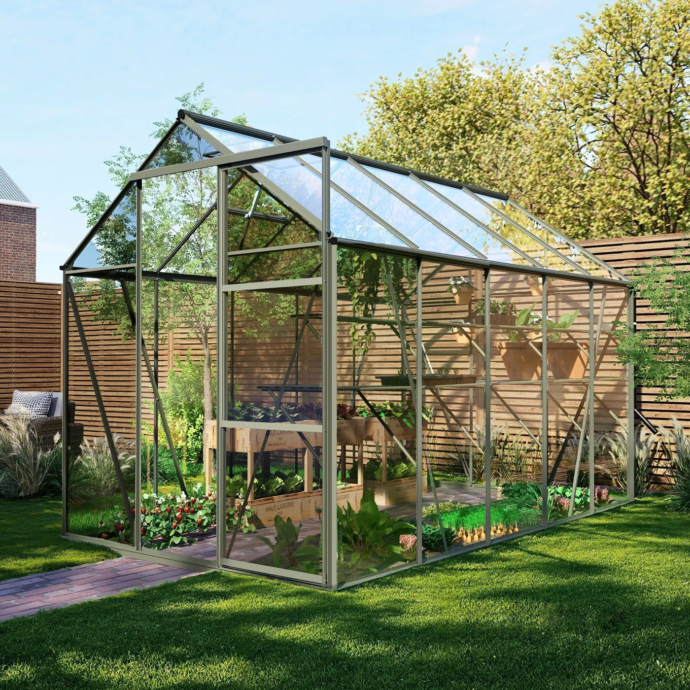 Royal Well Kate III Full Options - Tuinkas - Groengrijs - 217x192x314 cm - Veiligheidsglas