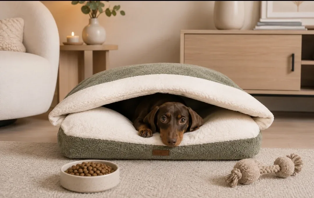 Snuggle Cave Hondenkussen Boucle Deluxe Mosgroen