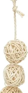 Trixie 3 Rotan Ballen met Bel aan Touw 24 cm - Naturel