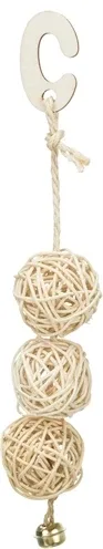 Trixie 3 Rotan Ballen met Bel aan Touw 24 cm - Naturel