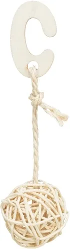 Trixie 3 Rotan Ballen met Bel aan Touw 24 cm - Naturel - Image 2