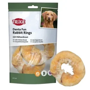 Trixie Denta Fun Rabbit Rings Met Kippenborst 9,5 Cm 100 Gr