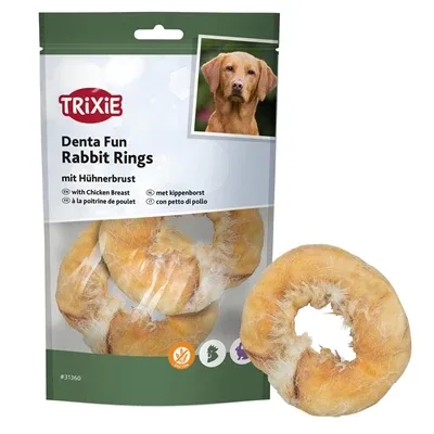 Trixie Denta Fun Rabbit Rings Met Kippenborst 9,5 Cm 100 Gr
