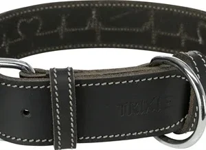 Trixie Halsband Hond Rustic Vetleer Heartbeat - Zwart