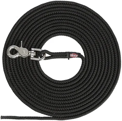 Trixie Hondenriem Sleeplijn Trigger Snap Haak Rond 15 Mtr X 0,6 cm - Zwart